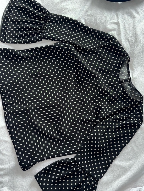 Zara Tops - Zara Black Polka Dot Blouse with White Dots